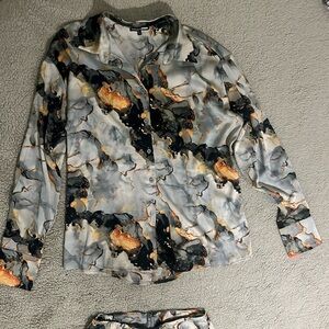 Fashion Nova Silk Blouse/Pant Set